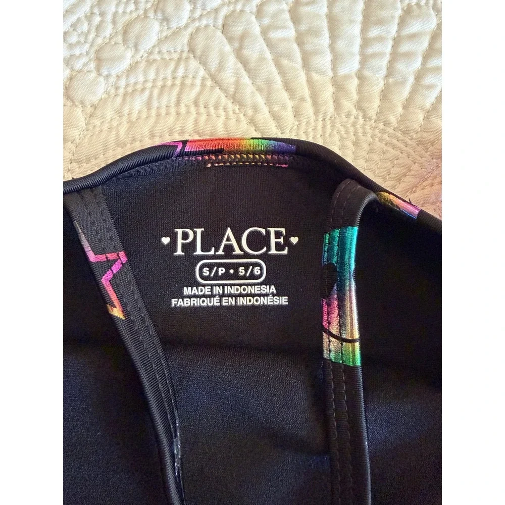 *NWT* Children's Place Girls' One-Piece Swimsuit Size 5/6 Black Shimmer Emoji